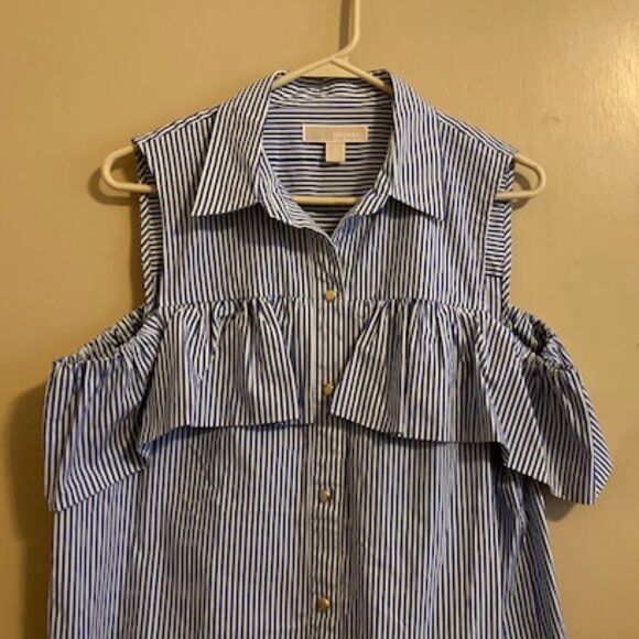 Michael Kors Blue and White Stripe Cold Shoulder Dress - Picture 2 of 7